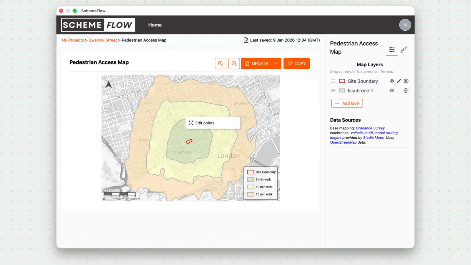 Right-clicking an isochrone to fine-tune it