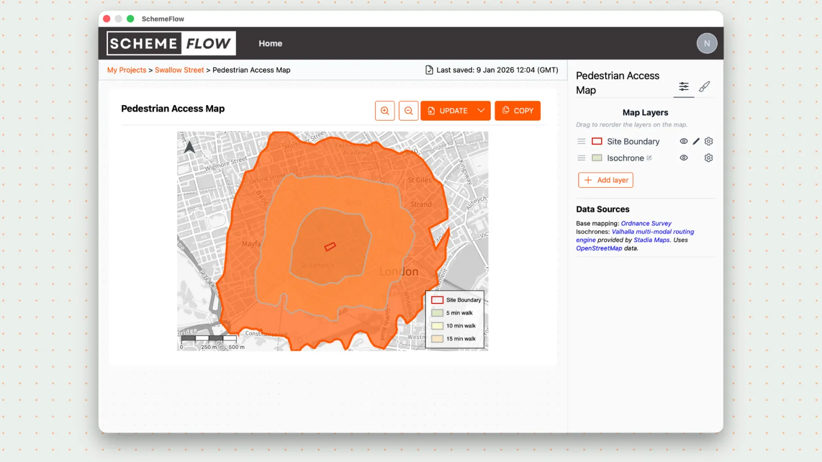 Adjusting an isochrone on the map