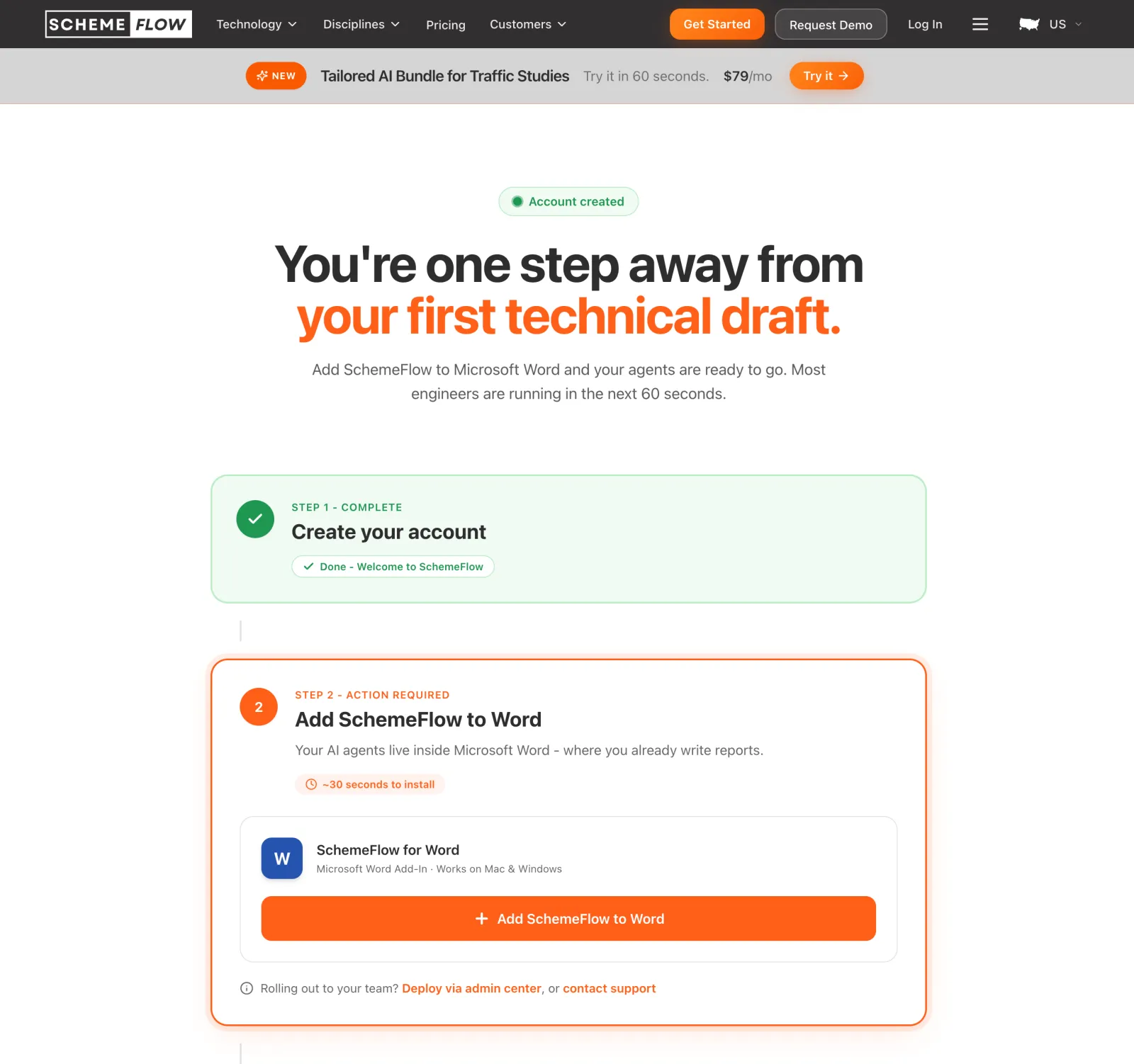 SchemeFlow website with the Add SchemeFlow to Word button