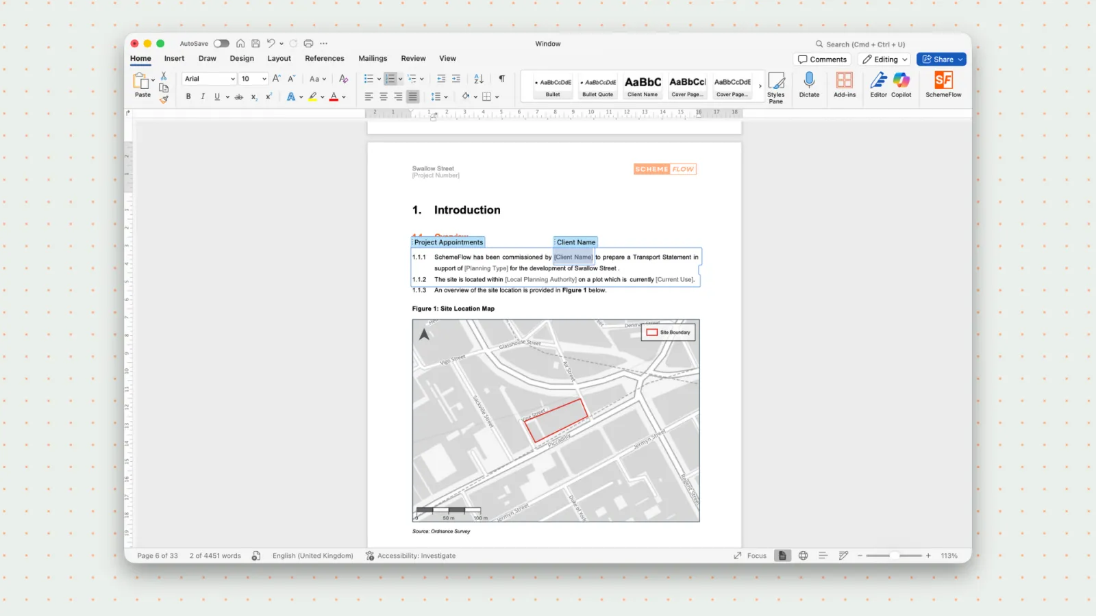 Example of SchemeFlow tags and placeholders